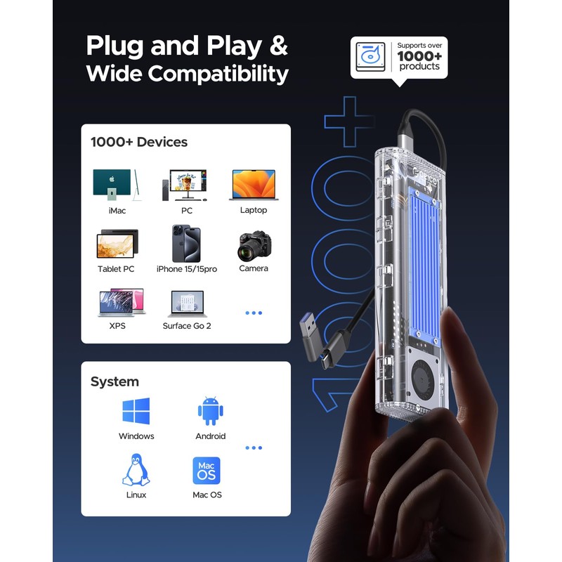 ORICO 40Gbps M.2 NVMe SSD Enclosure with Built-in Cooling Fan,