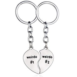 MADHAHEFU Best Friend Keychain Weido#1 Weido#2 Keyring Friendship Gifts Birthday Gifts Graduation Keychain Best Friend Keyring (Heart Weirdo #1 Weirdo #2)