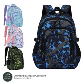 MYGOO - Mochila infantil para niños y niñas | Mochila escolar colorida para adolescentes | Colección Archibald | 17 pulgadas de alto |, Azul Camo, Large, Classic