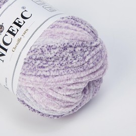 NICEEC 3 Skeins Soft Chenille Yarn Blanket Yarn for Knitting Fancy Yarn for Crochet Weaving DIY Craft Total Length 3×85m (3×93yds, 3×50g)_Foggy Purple