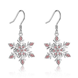 YAFEINI Snowflake Jewellery Earrings 925 Sterling Silver Snowflake Dangle Drop Earrings for Women Girls Christmas Jewelry Gifts (red)