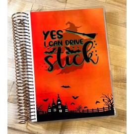 Handmade Witch "Yes I drive Stick" Cover Set 4 use w/ Erin Condren A5 Coil Spiral Planner