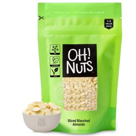 Oh! Nuts Almonds Blanched Sliced - Raw - 100% Natural - 2 LB - High-Protein Almonds - Packed in New York Zip-Seal Bag for Exceptional Freshness
