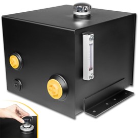 7-Gallon Hydraulic Fluid Reservoir Tank 14 Gauge Steel Oil Tank with Breather/Strainer Fill Cap, Built-in Sight/Temp Gauge Combo for Hydraulic Systems and Machinery Vehicles, Horizontal-Mount