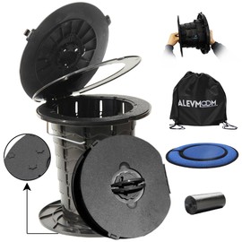 ALEVMOOM Retractable Portable Toilet with Cushion - 330LBS Capacity 13.7" Height Adjustable Camping Toilet Foldable Travel Toilet portable potty for Camp, Travel, Car, Boat, Beach, Tent