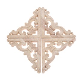 MUXSAM Carved Wood Applique Unpainted, 4Pcs Wooden Corner Onlay Applique Frame Carving Wood Decal for Home Furniture Wall Cabinet Dresser Cupboard Headboard 12 * 12cm/4.72"*4.72"