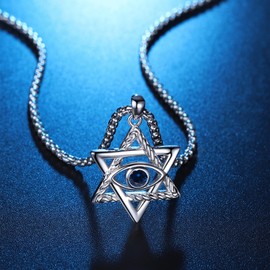 CUOKA MIRACLE September Birthstone Evil Eye Necklace 925 Sterling Silver Celtic Hexagram Evil Eye Pendant Necklace Greek Protection Jewelry Amulet Demon Eye Birthday Gift for Women Men