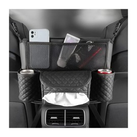 zipelo Car Handbag Holder Between Seats, PU Leather Multi-Pocket Large Capacity Purse Holder, Auto Net Bag Barrier of Backseat Pet Kids, Car Seat Organizers and Storage for Cargo Tissue Cup (Black)