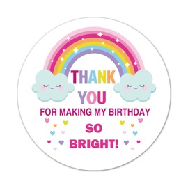 Birthday Party Thank You Sticker Labels, Rainbow Favor Stickers - 'Thank You for Making My Birthday So Bright', 2 Inch, 50 Pack