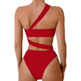 Lilosy - Traje de baño de una pieza con cordones y espalda abierta, con abertura en la espalda abierta, Tubo Rojo, Small