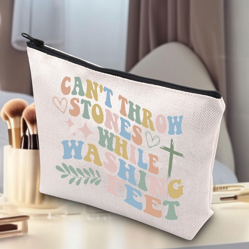 Christian Makeup Bag, Religious Gifts, Can't Throw Stones While Washing