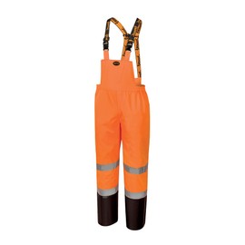 Pioneer Hi Vis Ripstop Waterproof Bib Pants/Overalls for Men - Reflective Safety Work Rain Pants - High Visibility Orange