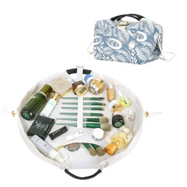 Vomgomfom 20 inch Drawstring Makeup Bag Organizer, Cosmetic Bag for Travel Women, Waterproof & Tear-resistant (Vintage Leaves)