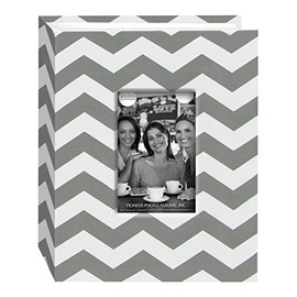 Pioneer Photo Albums CHEV-100 Chevron Fabric Frame Photo Album with 100 Pockets Hold, 4 x 6, Gray/White