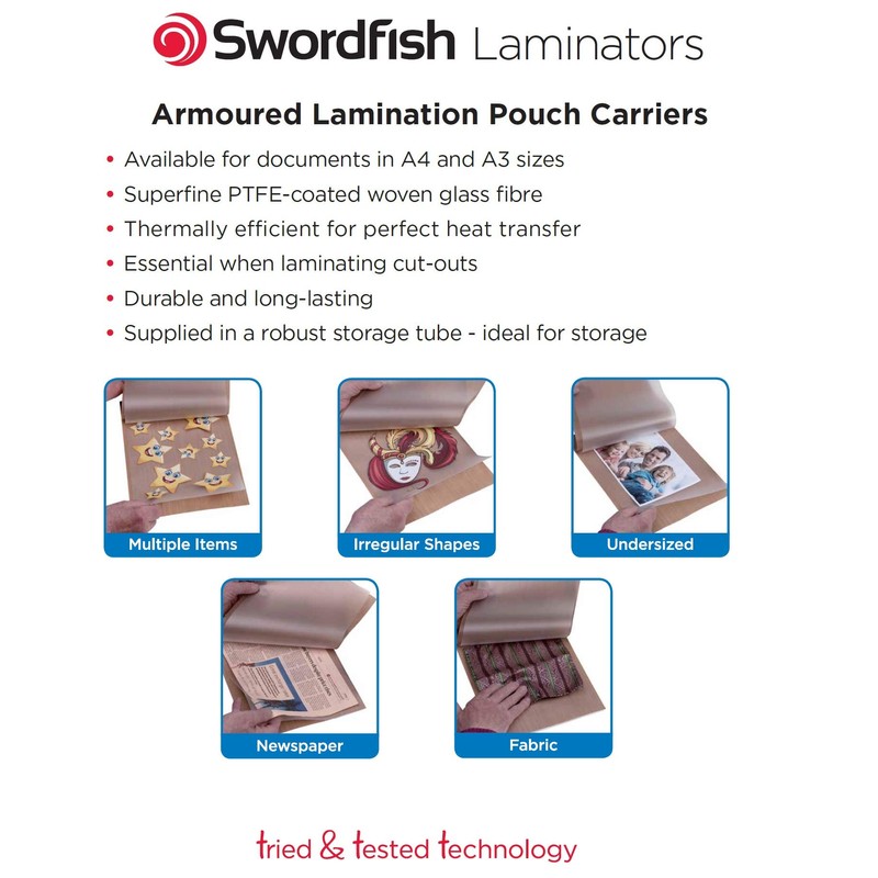 Swordfish 40354 A3 Armoured Non-Stick PTFE Laminating Pouch Carrier (Pack