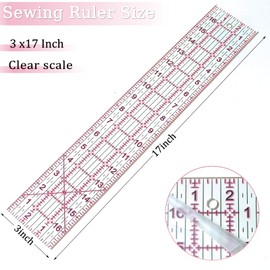 Acrylic Quilters Ruler,Sewing Ruler,3-Inch by 17-Inch, Non Slip Rings 15 Pieces for Quilting and Sewing (Clear)