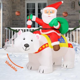 COMIN 7 FT Long Christmas Inflatables Santa Clause Outdoor Decorations Blow Up Yard Polar Bear Shaking Head with Built-in LEDs for Indoor Party Garden Lawn Decor