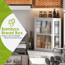 BMOSU Corner Bread Box for Kitchen Countertop Double Layer Bamboo Wooden Bread box Large Capacity Bread Storage Bin(White, Extra Large)