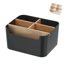 gvivej Desk Organiser, Wooden Desktop Organiser, Bamboo Table Organiser, 5 Compartments, Pen Holder Desk, for Office, Bedroom and Living Room, Black