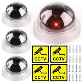 GOMETY Pack of 4 Dummy Cameras with Red Flashing LED, Deceptively Real Fake Security Camera, CCTV Dummy Surveillance Camera, Fake Dome Camera for Home and Office Surveillance (White)