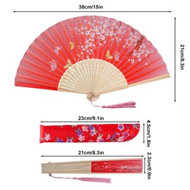 Auiremrti Handheld Fans, Floral Hand Fans, Silk Bamboo Fan with Tassel and Fabric Cover for Dance, Wedding and Party Props, Decoration