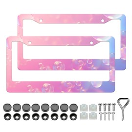 Bubbles License Plate Frame - 2PCS Pink Romantic Bubbles Aluminum Metal License Plate Holder, Rust-Proof Waterproof Car Decorative Tag Frames for Standard Us 12x6 Inch