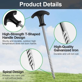 flintronic 12 x Tent Pegs Made of Steel, Sturdy & Storm Proof Ground Pegs for Camping, Screw Pegs, Long Pegs, 21 cm, Robust Pegs with Thread, with T-Handle