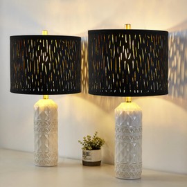 Set of 2 Drum Lamp Shade 13" Top x 13" Bottom x 9" High (Spider) Black Pattern Carved Color for Table Lamps & Floor Lamps Replacement Lampshade By oNext
