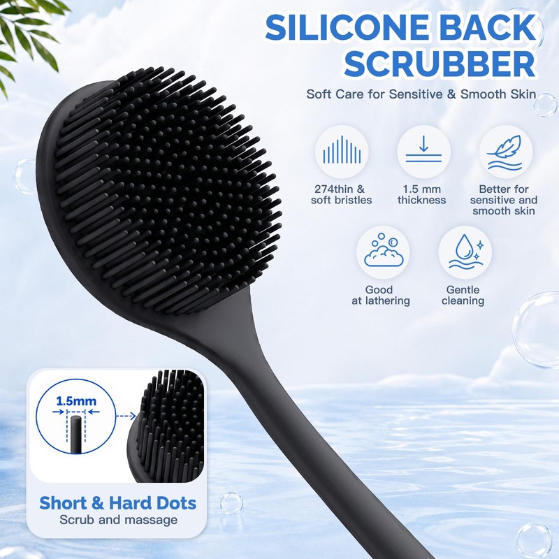 Manmihealth Silicone Back Scrubber & Soft Shower Brushes Set 2PCS