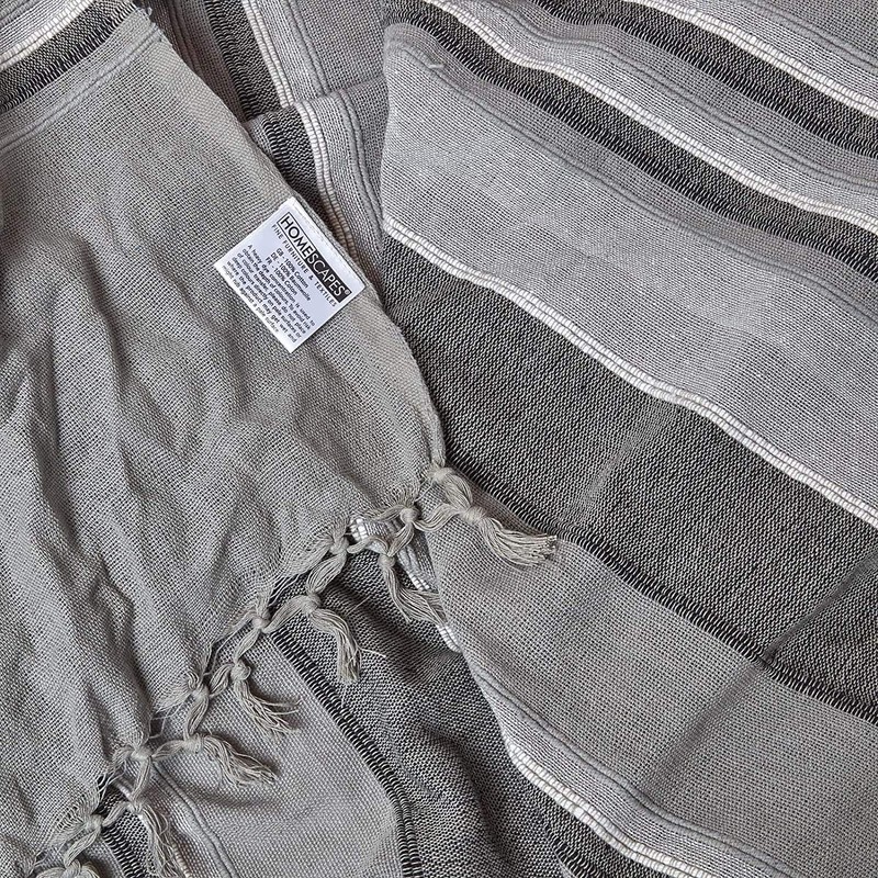 HOMESCAPES Light Grey Throw “Morocco” Cotton Textured Stripe Throw 150
