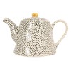 White Stoneware Teapot with Black Speckles & Gold Electroplating