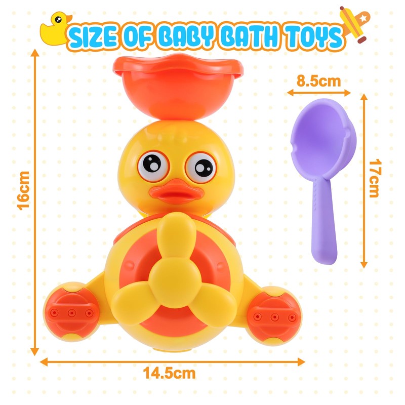 Aischens Duckling Baby Bath Toy with Ladle, BPA-Free Bath Toy
