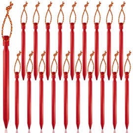 Tent Pegs, Pack of 20 Tent Pegs, Storm Proof Sand Pegs, Aluminium Pegs, 18 cm Tent Pegs, Sturdy Camping Pegs with Rope, Pegs, Hardrings for Camping, Garden (Red)