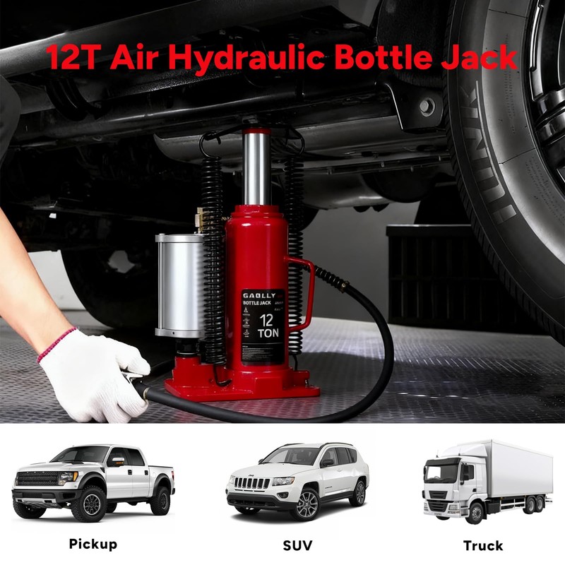 Air Hydraulic Bottle Jack, 12 Ton (26455) lbs Hydraulic Bottle