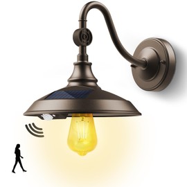 SIEDiNLAR Solar Barn Light Outdoor with 3 Modes, Aluminum Vintage Gooseneck Wall Barn Light Waterproof Motion Sensor for Barn Shed Garage Farmhouse Porch Chicken Coop, Dark Bronze (1 Pack)