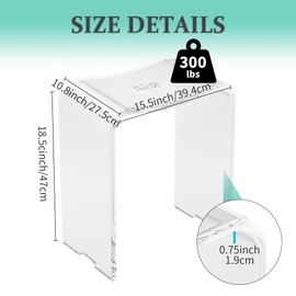 LFTYTUO Acrylic Anti-Skip Shower Bench, Clear Shower Stool for Inside Shower, Modern Shower Chair with Curved Seat & Water Leaking Hole 300LBS Weight Capacity