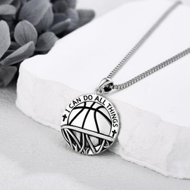 YAFEINI - Collar de baloncesto de plata de ley 925 Never Give Up I Can Do All Things - Colgante de baloncesto para hombres amantes del baloncesto, Sin piedra preciosa
