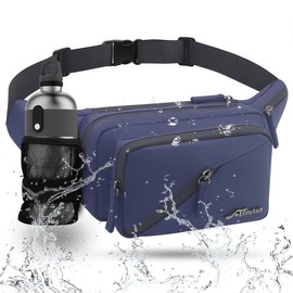 REETEE Bum Bag Fanny Pack Men Women Water Resistant Waist Packs Sports Waist Bag with Bottle Holder, Walking Waist Pack Bumbag with Adjustable Belt for Running Travel Cycling Outdoor Sport (Blue)