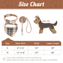 BINGPET Bow Tie Dog Collar with Leash Set - Cute Adjustable Classic Plaid Dog Bandana Collar with Bell, Fit for Small Dogs, Puppies and Cats Outdoor Walking