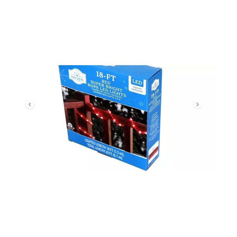 Holiday Time Super Bright Red LED Christmas Rope Lights, 18