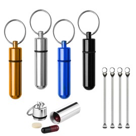 NITAIUN Pack of 4 Pill Box Key Ring Portable Aluminium Pill Box with Spoon Waterproof Pill Holder Tablet Box Organiser Pill Container for Outdoor Camping Hiking Travel (Pack of 8)