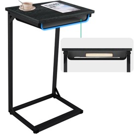 YEASHEIN C Shaped End Table, Small Couch Side Table with Storage Bag, Sofa Table for Bedroom, Living Room, Bedside