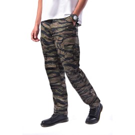 BACKBONE Mens Fashion Bright Camouflage Cargo Pants Military Combat Style BDU Pants (L, Tiger Stripe Camo)
