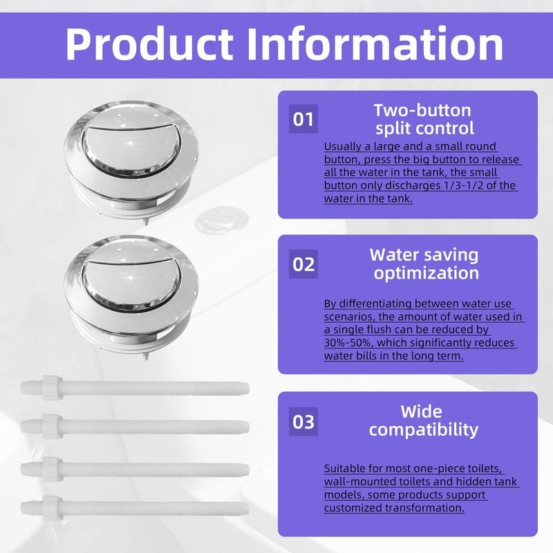 6pcs 58mm Toilet Tank Button, Dual Push Button Flush Toilet
