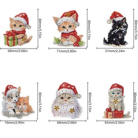 Meecaa 6 Pieces Cat Hat Decorative Magnet Set, Diamond Art Magnets, Diamond Painting Stickers for Adults, DIY Home Decoration (Cat 1)