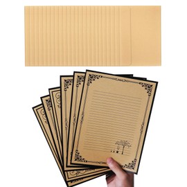 NUIBY Total 72PCS Vintage Design Stationary Paper and Envelope Set - 48 Lined Letter Writing Stationary Paper with 24 Self-adhesive Envelopes
