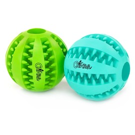 CHIWAVA 2 Pack 2.36" Rubber Teething Dog Toy Dental Balls Food Treat Feeder Chew Ball for Medium Dogs