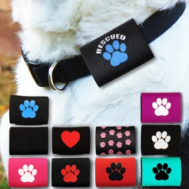 Dapper Dog Pet Tag Silencer and Air Tag Holder - Rescued with Blue Paw Print