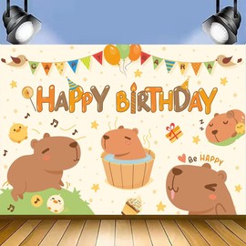 Capybara Birthday Decorations - 180X110CM Capybara Happy Birthday Backdrop, Theme Birthday Backdrops, Cute Capybara Theme Photography Background Party Decorations for Kids Boys Girls Photo Props