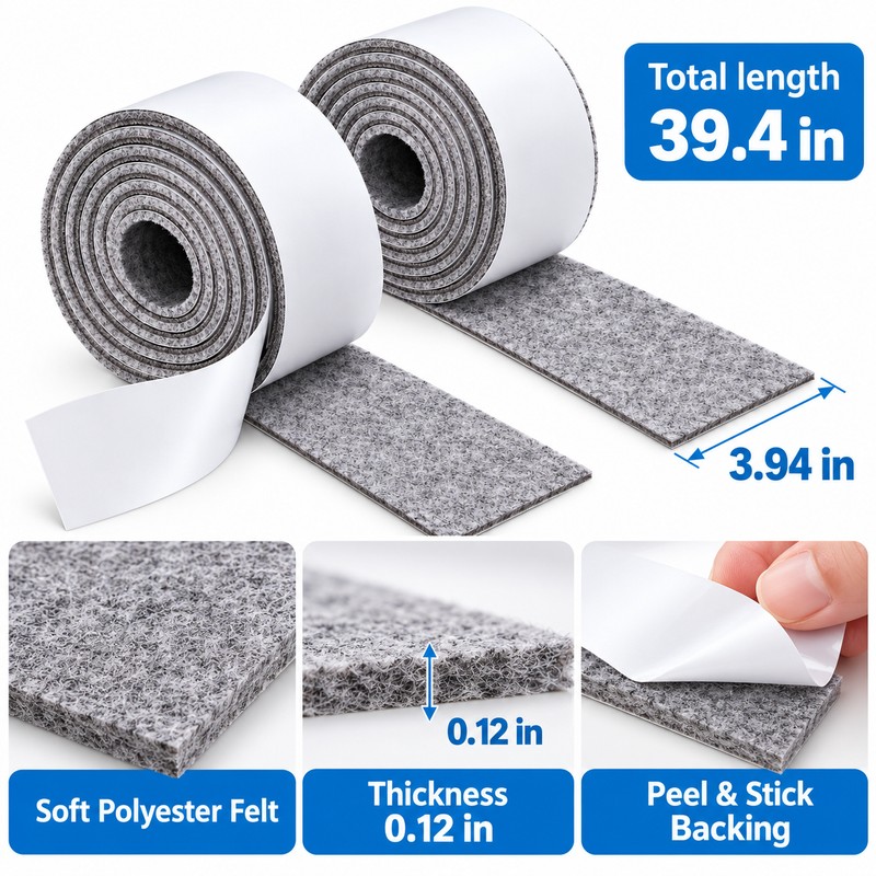 2-Pack Self-Adhesive Felt Furniture Strips for Floor Protection – 39.4